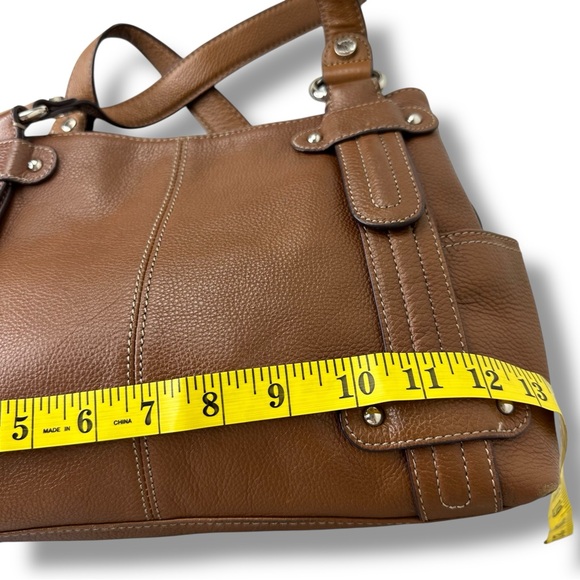 Tignanello Pebbled Leather Brown Double Strap Handbag Purse Side Pocket Bag - Picture 10 of 10
